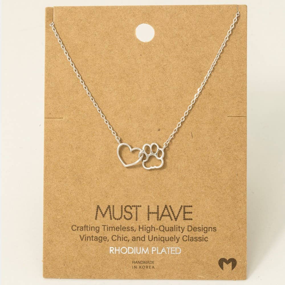 Gold Dipped Dog Paw Heart Cutout Pendant Necklace