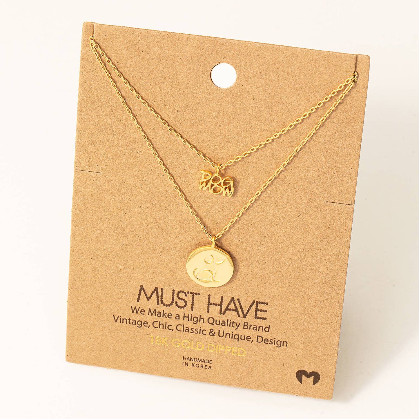 Dog Mom Coin Pendant Layered Necklace