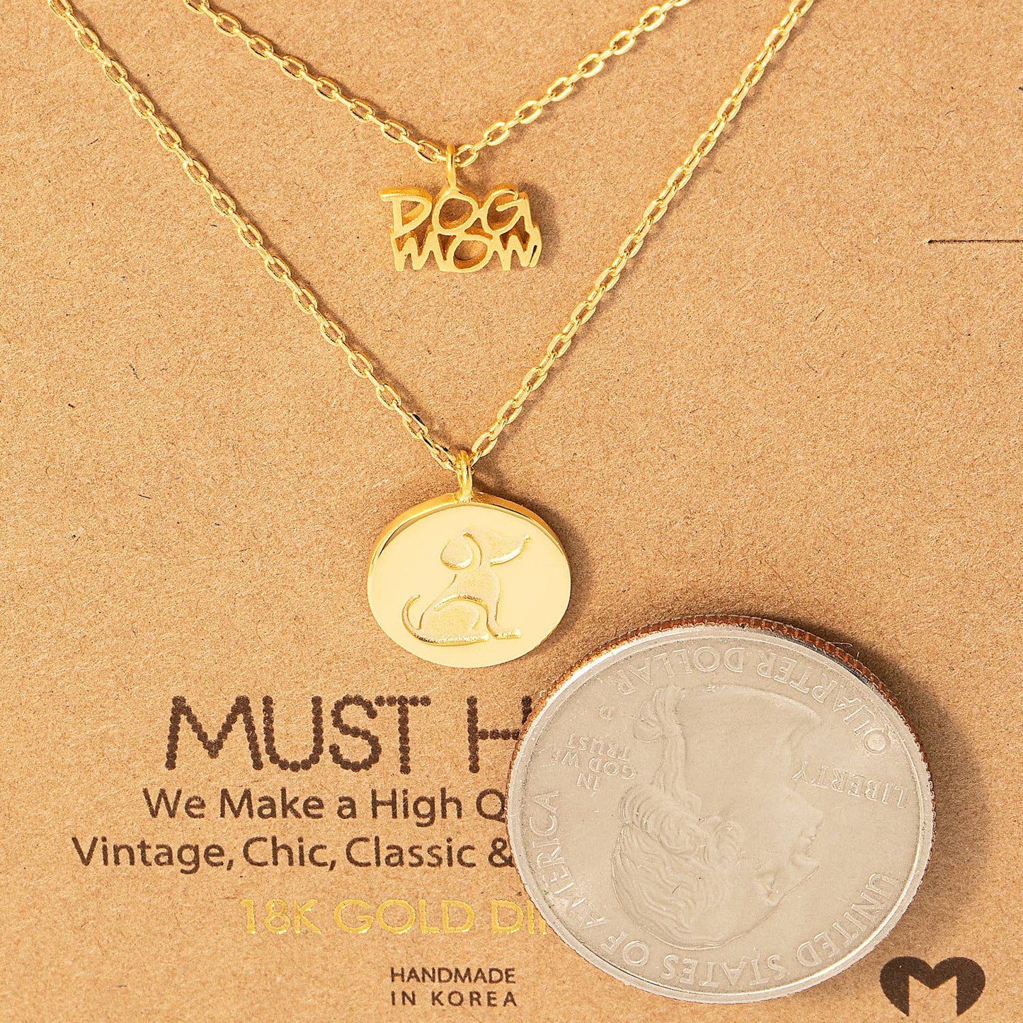 Dog Mom Coin Pendant Layered Necklace