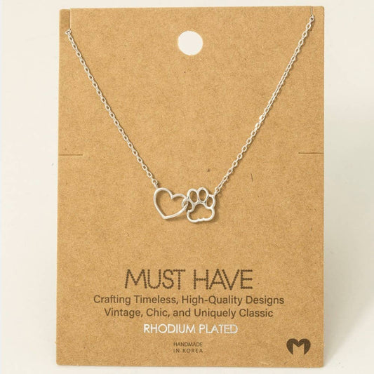 Gold Dipped Dog Paw Heart Cutout Pendant Necklace