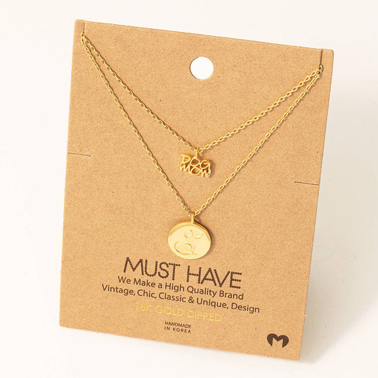 Dog Mom Coin Pendant Layered Necklace